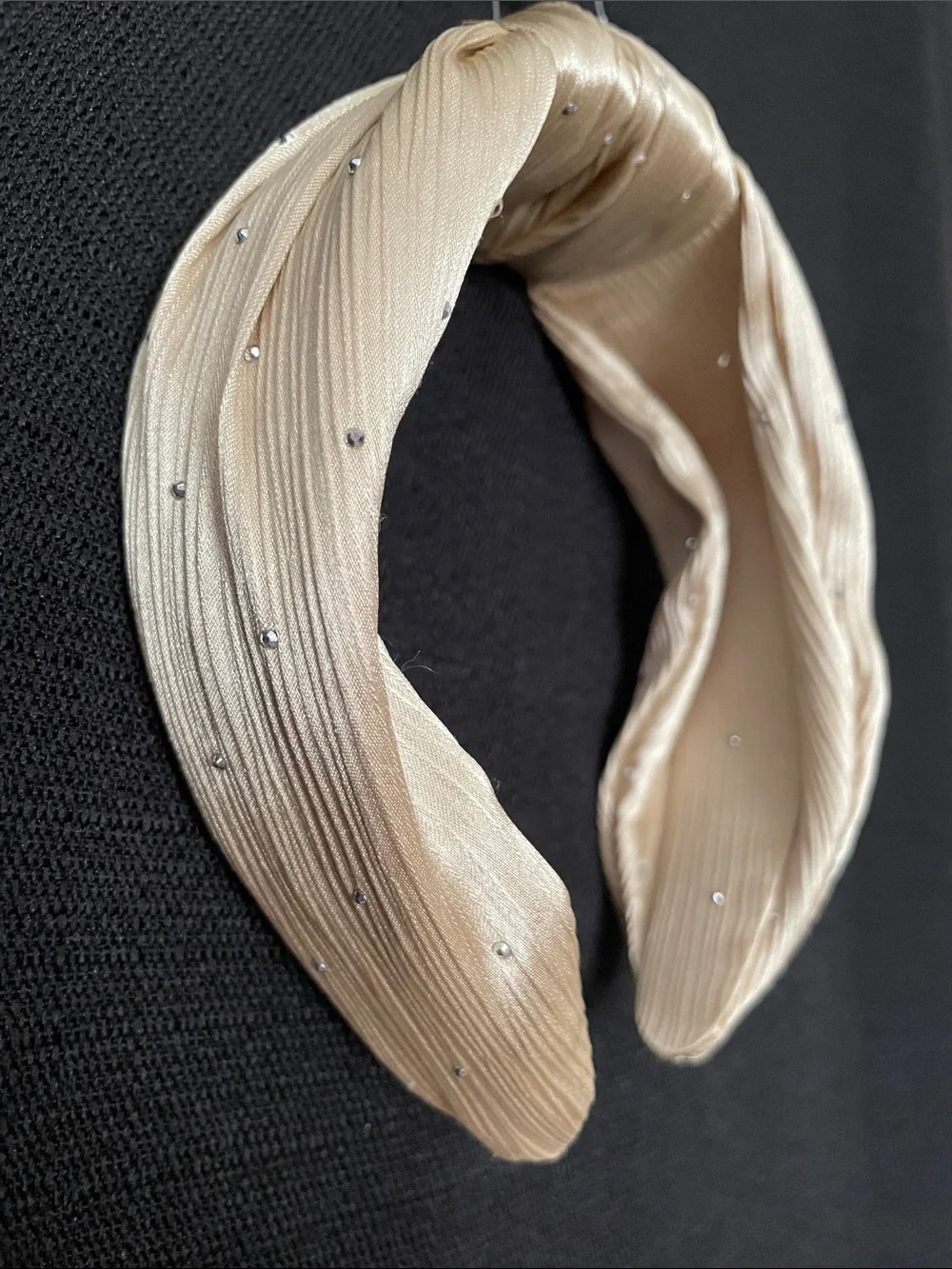 Anthropologie Champagne Satin Knotted Headband with Rhinestones